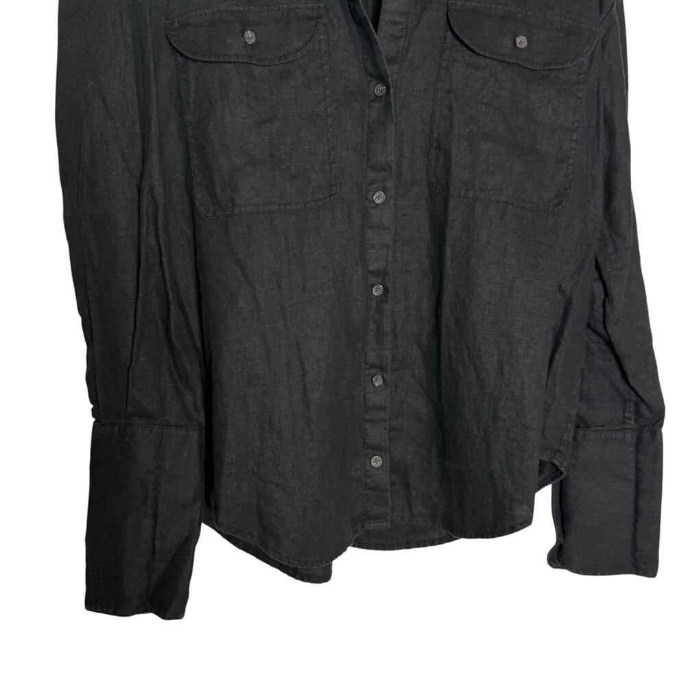 Helsa Revolve Black Washed Linen Long Sleeve Oversized Button Up Shirt Size M - Picture 6 of 10